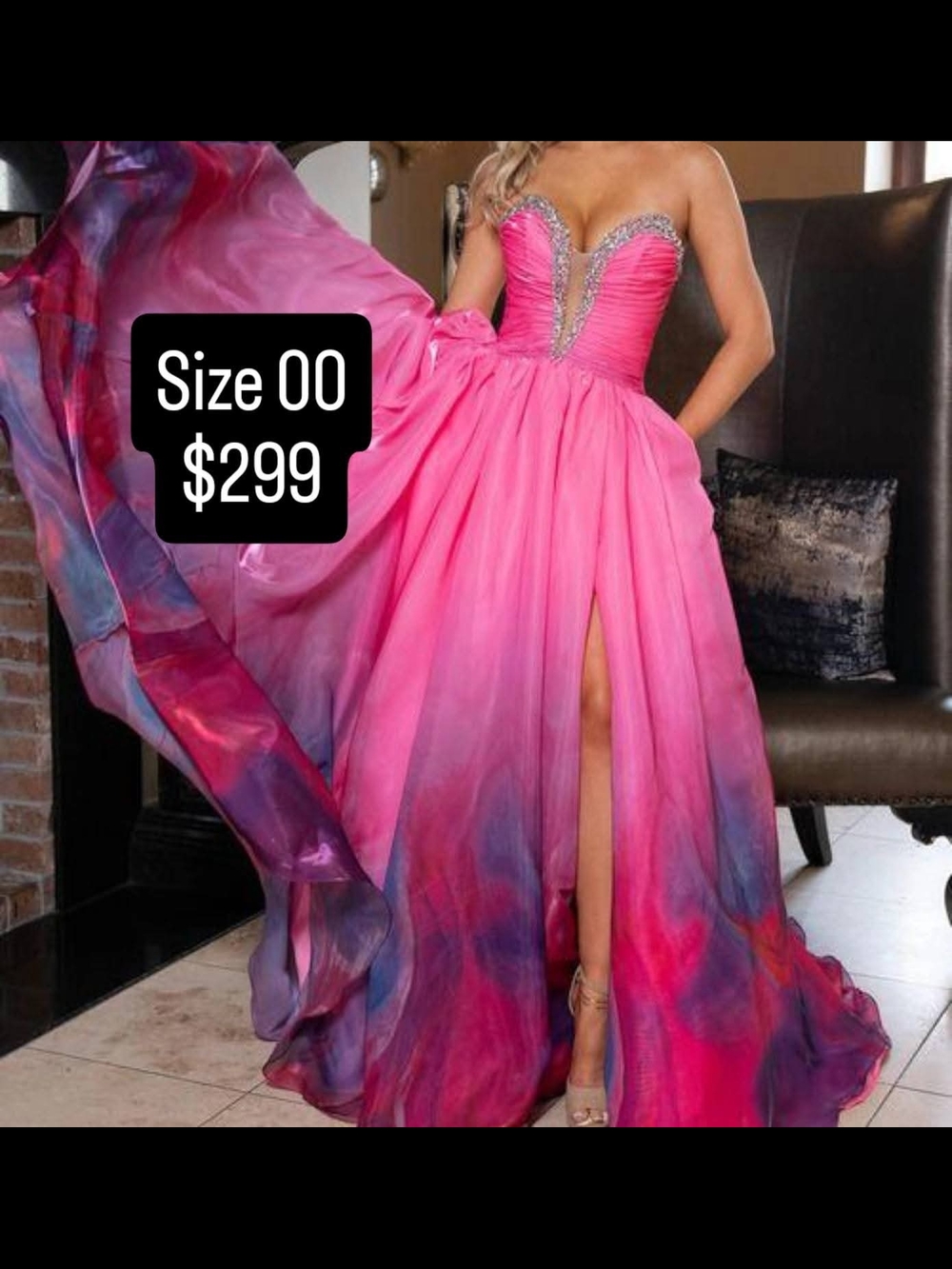 Rachel Allan Strapless Pink and Purple Ombre Ball Gown